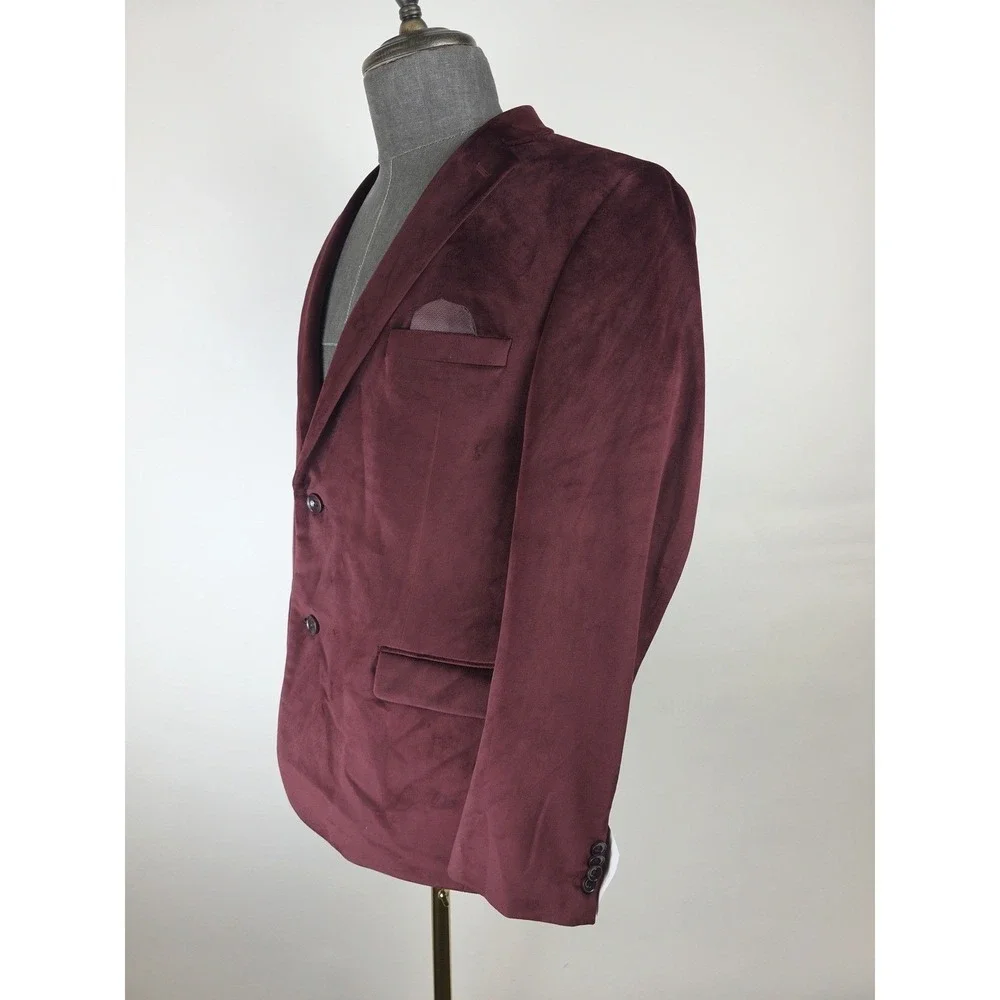 Alfani Sport Coat Mens 36S Burgundy Velvet Slim Fit Two Button Blazer Jacket NWT